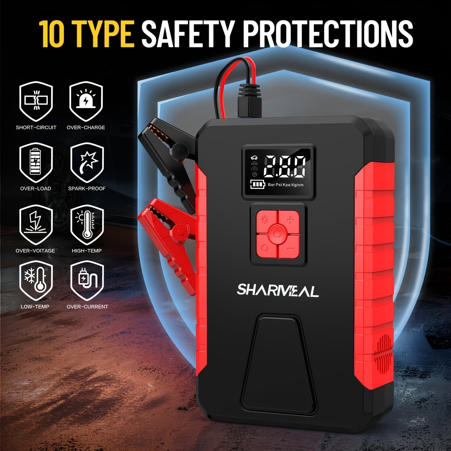 Portable Car Jump Starter with Air Compressor – 2-in-1 Emergency Kit