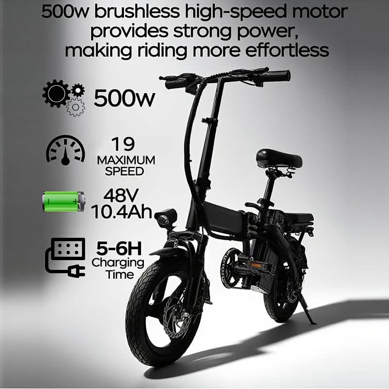 14" Folding Electric Bike – 48V, 19MPH, 28-Mile Range, 330LB Capacity