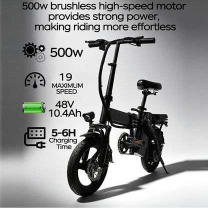 14" Folding Electric Bike – 48V, 19MPH, 28-Mile Range, 330LB Capacity