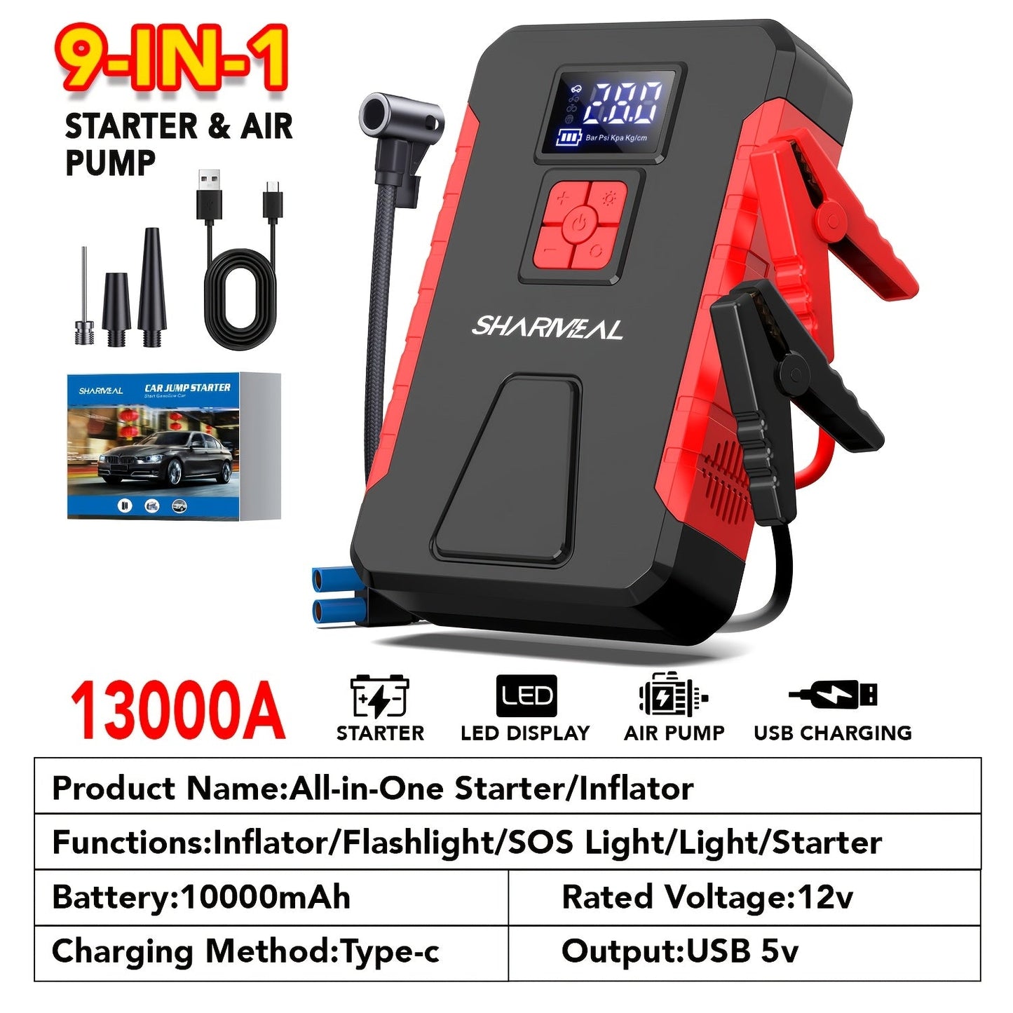 Portable Car Jump Starter with Air Compressor – 2-in-1 Emergency Kit