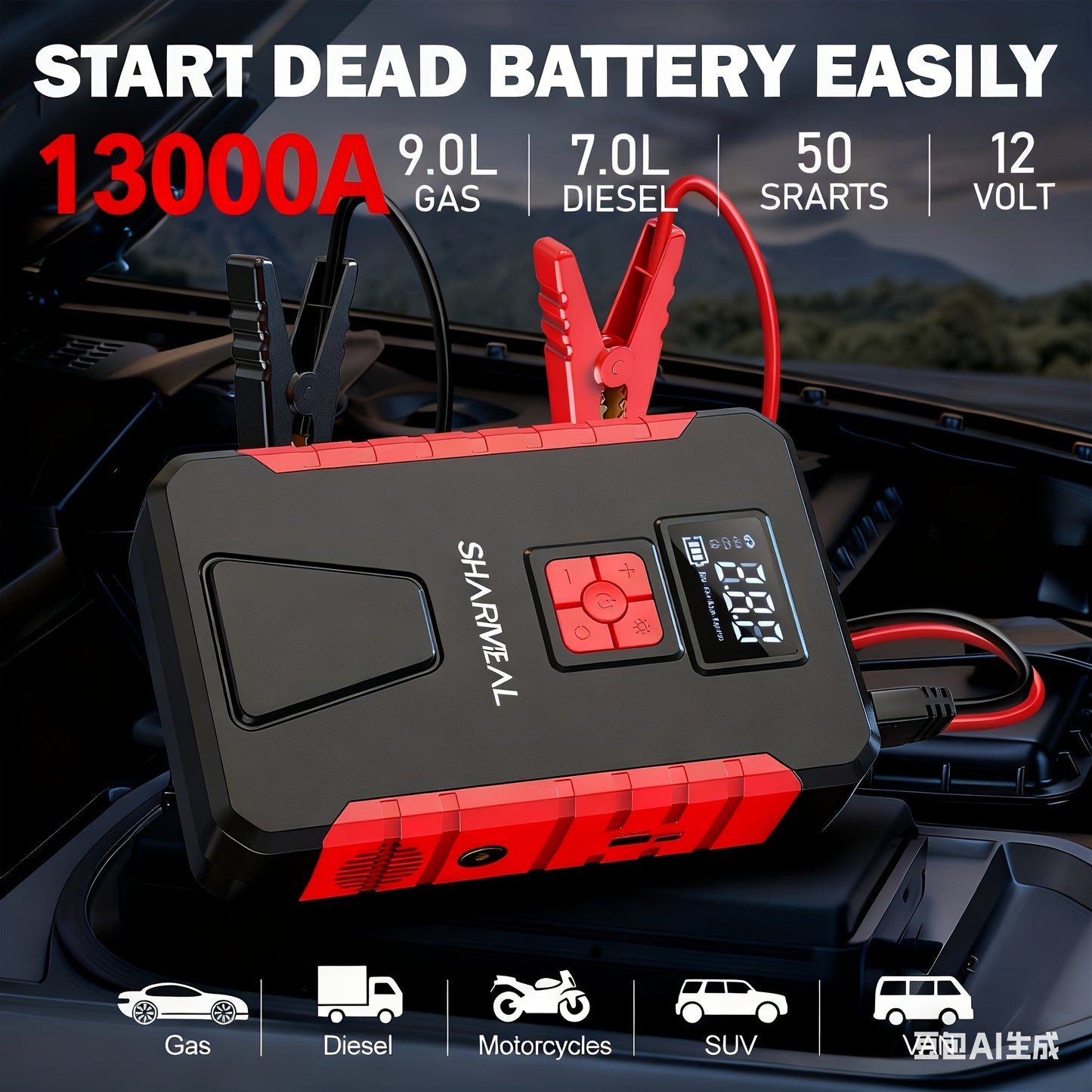 Portable Car Jump Starter with Air Compressor – 2-in-1 Emergency Kit