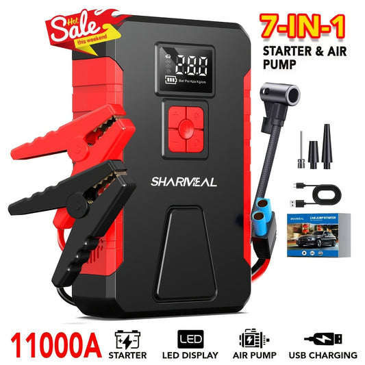 Portable Car Jump Starter with Air Compressor – 2-in-1 Emergency Kit