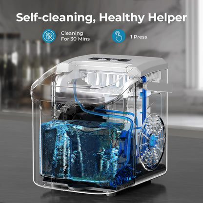 KISMILE Ice Makers Countertop with Handle,26.5Lbs/24H,9 Cubes in 6 Mins,2 Sizes of Bullet Ice,Portable Machine with Self-Cleaning,Perfect for Home Kitchen(Black)
